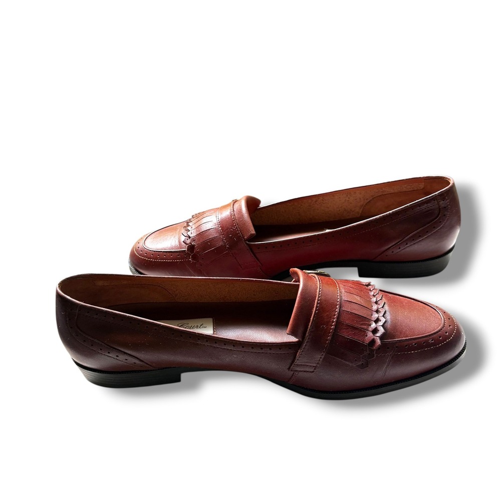 Carriage Court Womens Cognac Brown Leather Kiltie Loafers Brogue Buckle Shoes - Picture 4 of 11